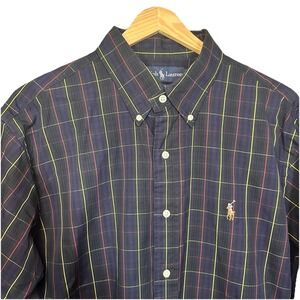 Polo Ralph Lauren Button Down Mens 16.5 36/37 Navy Plaid Classic Pony XL Tall